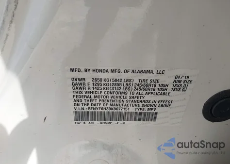 2019 Honda Pilot Ex из США, поврежденный, VIN 5FNYF6H39KB077151